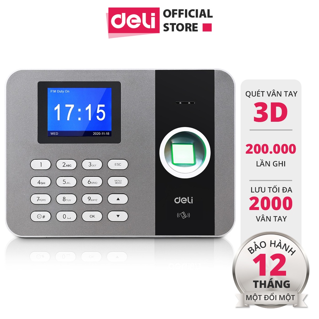 Máy Chấm Công Quét Vân Tay Deli - Độ Chính Xác Cao, Kết Nối USB - Dung Lượng Lưu Trữ Gấp Đôi - E3747PRO