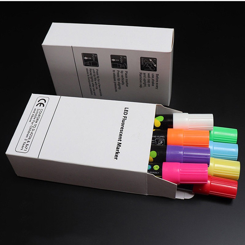 Bộ bút huỳnh quang 6mm viết bảng led phản quang tốt  - Một hộp 8 bút  mỗi bút một màu.
