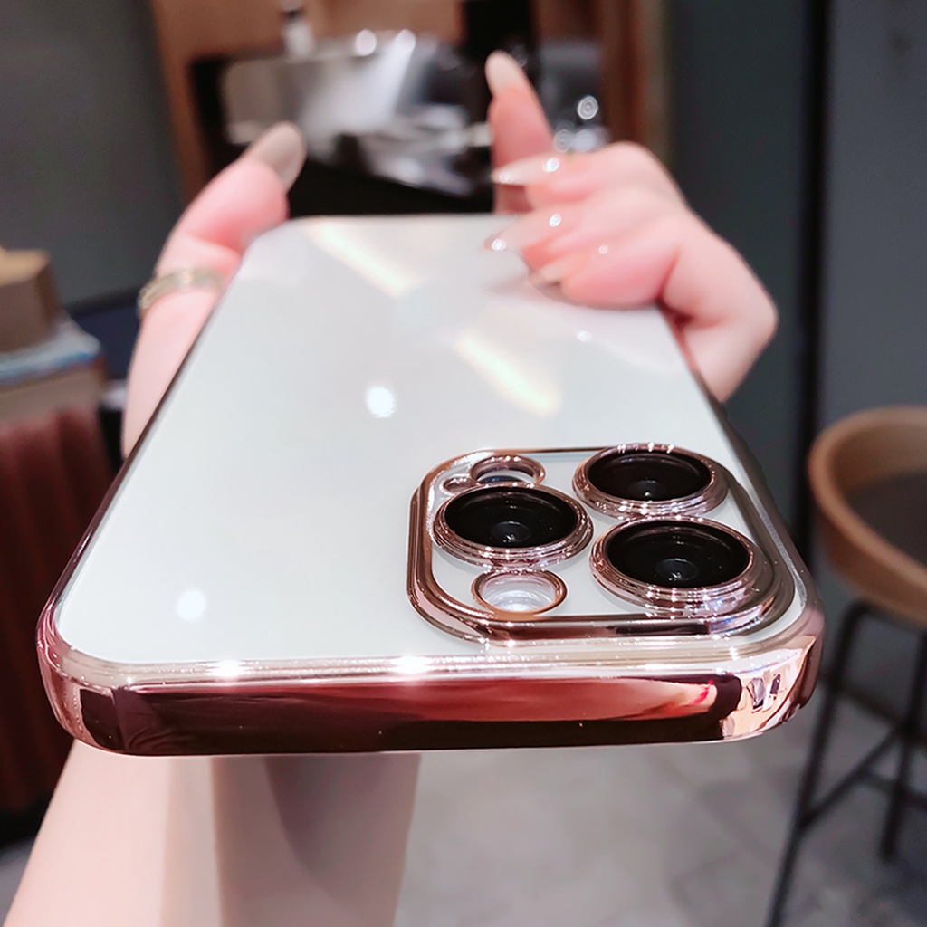Ốp lưng silicon mềm trong mạ vàng sang trọng thích hợp cho iPhone 11 12 13 Pro Max X XS XR XSMAX
