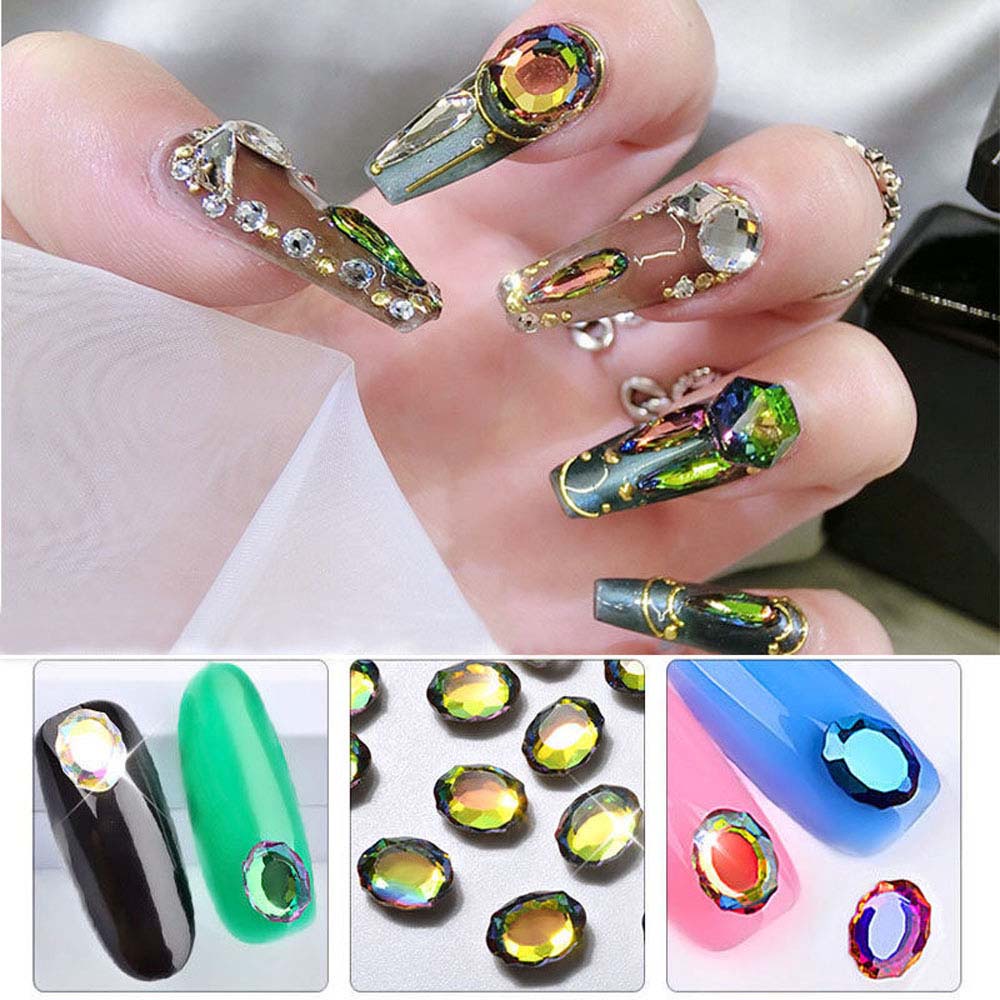 [Hàng mới về] Set 10 phụ kiện trang trí móng tay 3d hình bầu dục tráng gương lấp lánh diy