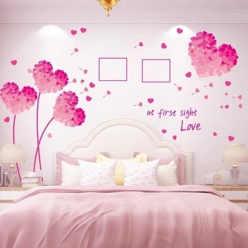Decal trái tim Hồng trang tra phòng ngủ,phòng cưới