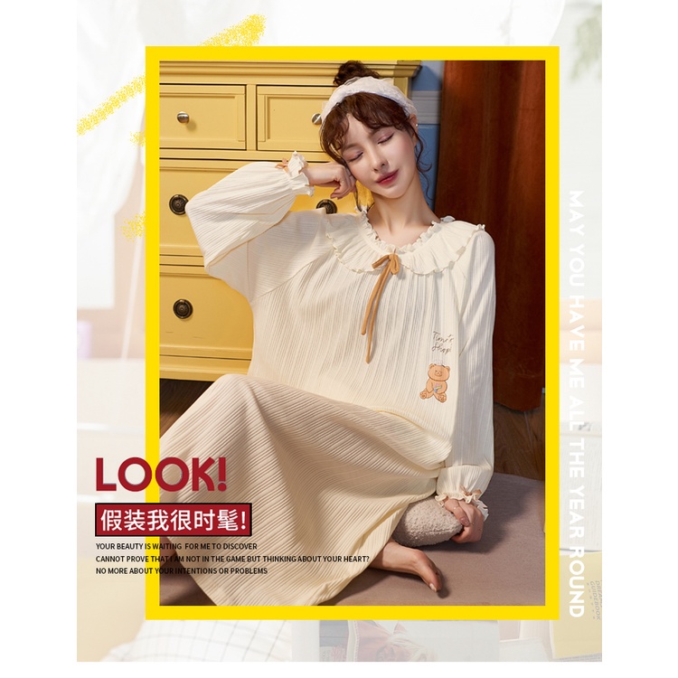 Đầm Ngủ Cotton Dài Tay Size Lớn Thời Trang Hàn Quốc Dễ Thương Cho Nữ | BigBuy360 - bigbuy360.vn