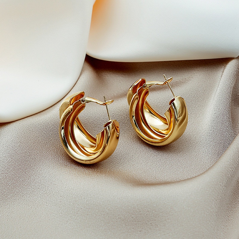Khuyên Tai Tròn Đôi Màu Vàng Thời Trang Mới 2022