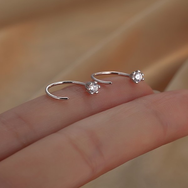 Khuyên tai RINHOO FRIENDSHIP mạ bạc 925 dạng chữ c đính đá zircon thời trang cho nữ