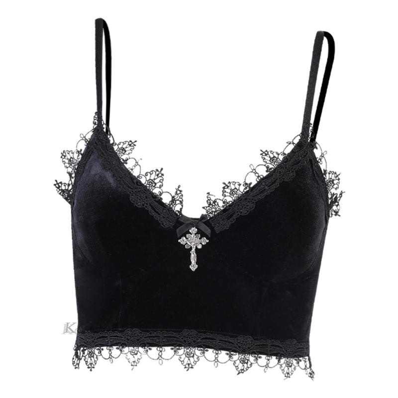 Áo Croptop phối ren hoa phong cách Gothic