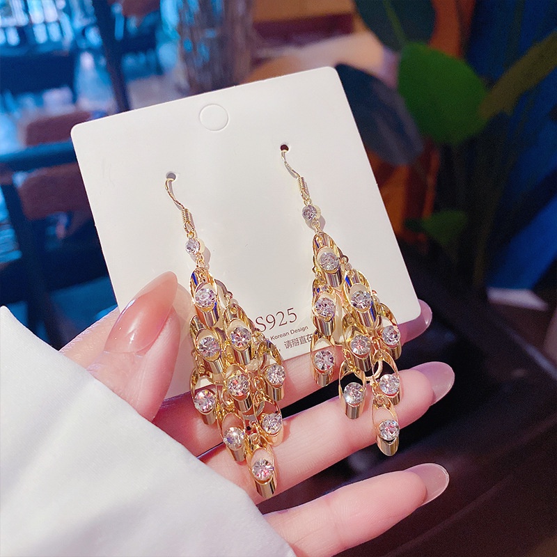 Bông Tai Hình Lá Bằng Kim Loại Đính Đá Zircon Sang Trọng Thời Trang Mới 2022 Cho Nữ