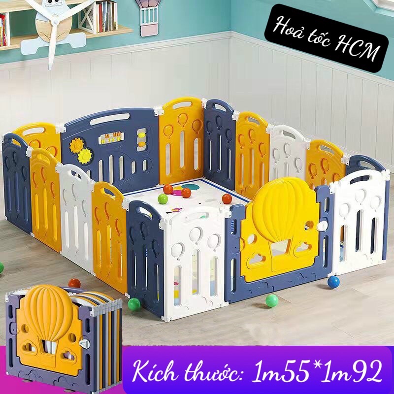 quây cũi nhựa nguyên sinh gấp gọn cho bé tặng bóng và thảm - mẫu quây kinh khí cầu