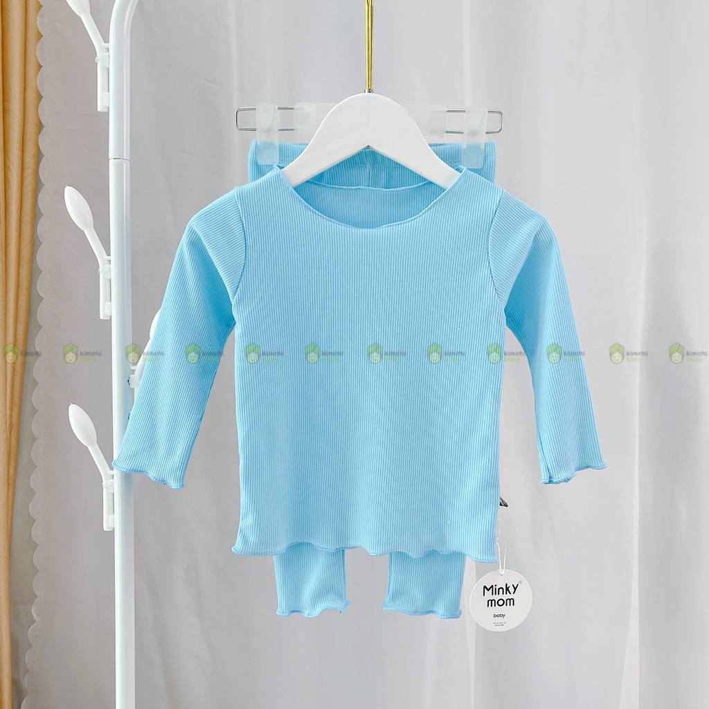 Bộ Dài Tay Cho Bé Gái Minky Mom Vải Thun Gân Bèo Nhún Dễ Thương, Đồ Bộ Cho Bé Mặc Ở Nhà MKMTD2216