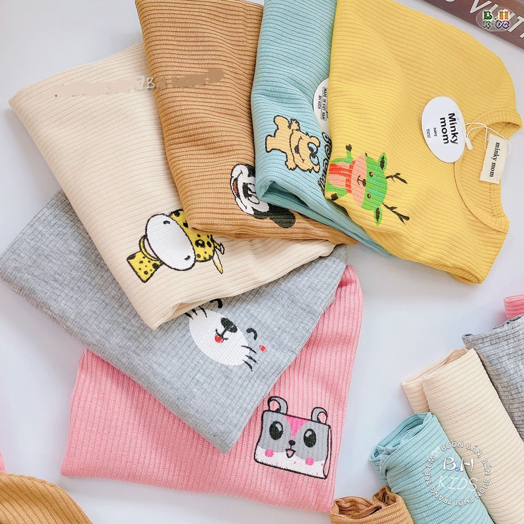 Đồ bộ quần áo dài tay len gân tăm Monky Mom bé trai bé gái thời trang thu đông