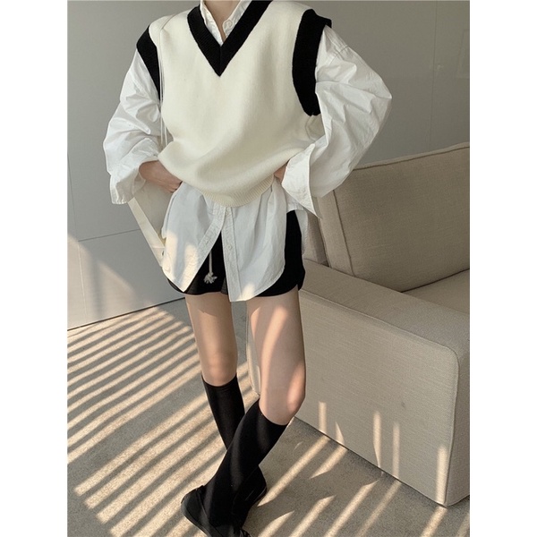 TKLIHN Áo gile đen trắng UNISEX cổ V phong câch BASIC hot FASHIONITA 2023 KÈM ẢNH THẬT CUỐI