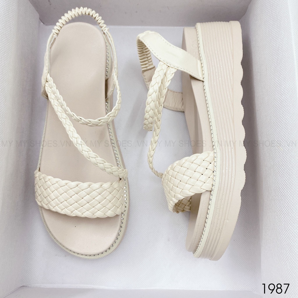 1987 Sandal xuồng quai tết pha 2 dây vát chun sau đế nhũ 5p