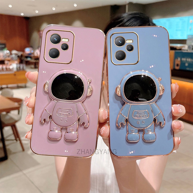 Ốp Lưng Realme C35 Gel Silica Tpu Mạ Điện 3D Phi Hành Gia Có Chân Đế Ốp Điện Thoại Realme C35