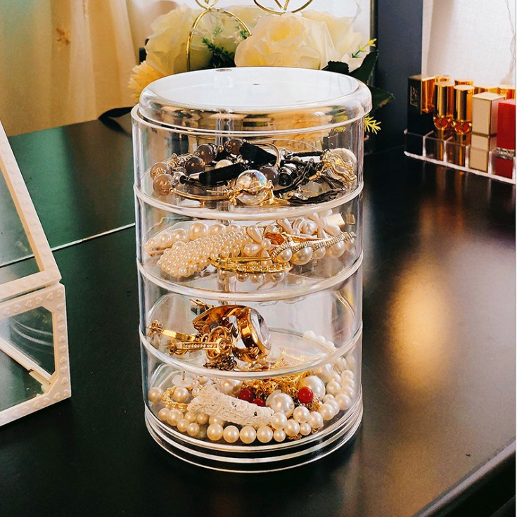 Hộp đựng trang sức bông tai 4 tầng xoay 360