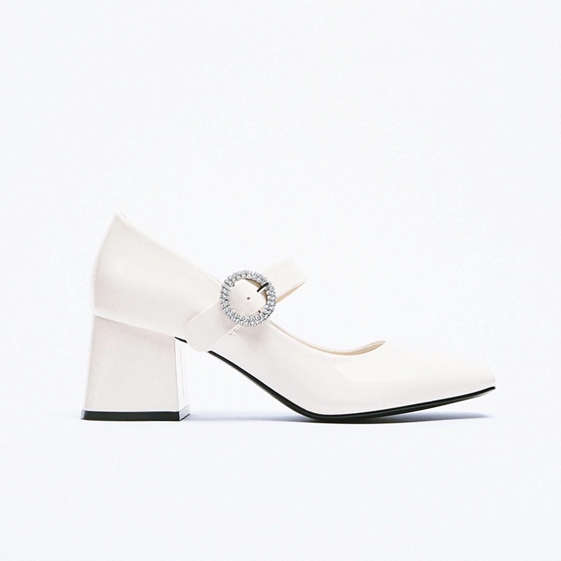 Giày mary jane gót trụ, quai cài đính đá, hàng xuất khẩu