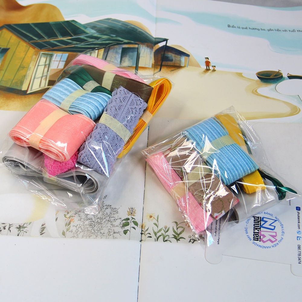 Set ruy băng ngẫu nhiên lẻ mét nhiều loại bán theo gram kích thước ngẫu nhiên từ 6mm-6cm ngẫu nhiên độ dài