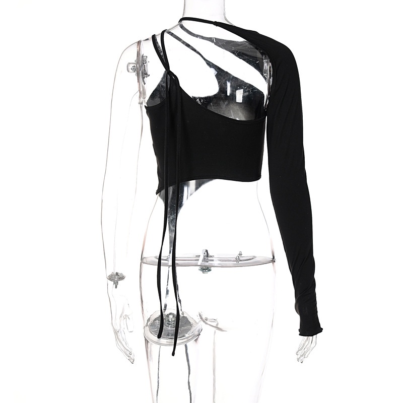 DUNEA Áo Thun Nữ Lệch Vai Cổ Treo Một Bên Vai Thời Trang