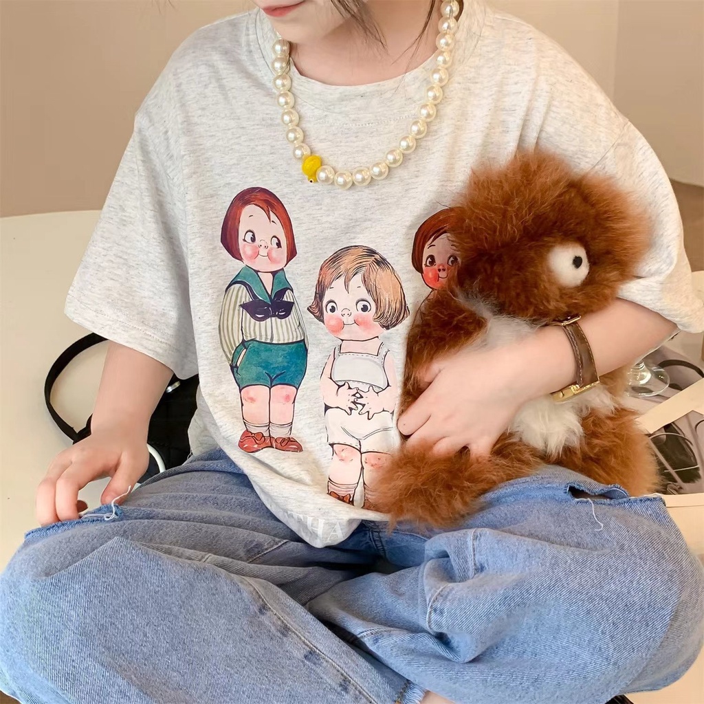Áo Thun Cotton Tay Ngắn Dáng Rộng In Họa Tiết Thời Trang Mùa Hè Cho Bé
