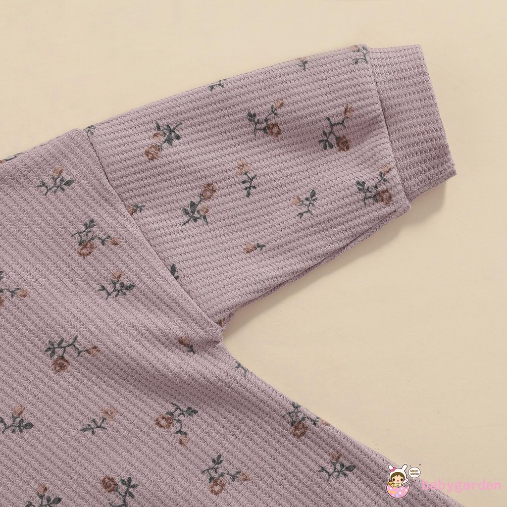 Áo liền quần tay dài cổ tròn in hoa và băng đô cài tóc thời trang mùa xuân cho bé gái