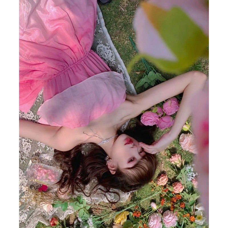 Váy Maxi LUHAZO đi biển nữ trễ vai đẹp dự tiệc dáng dài xòe hở lưng kiểu Hàn Quốc thiết kế sang chảnh DK5