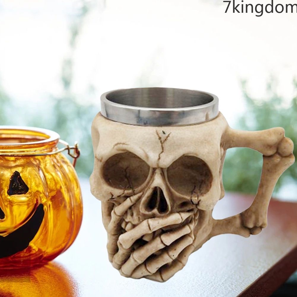 Cốc uống cà phê hình đầu lâu 3D bằng resin độc đáo trang trí cho Halloween