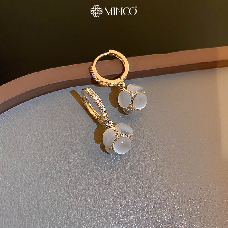 Bông tai nữ Minco Accessories khuyên tai đá trắng cách điệu thời trang xinh xắn phong cách Hàn Quốc BT57