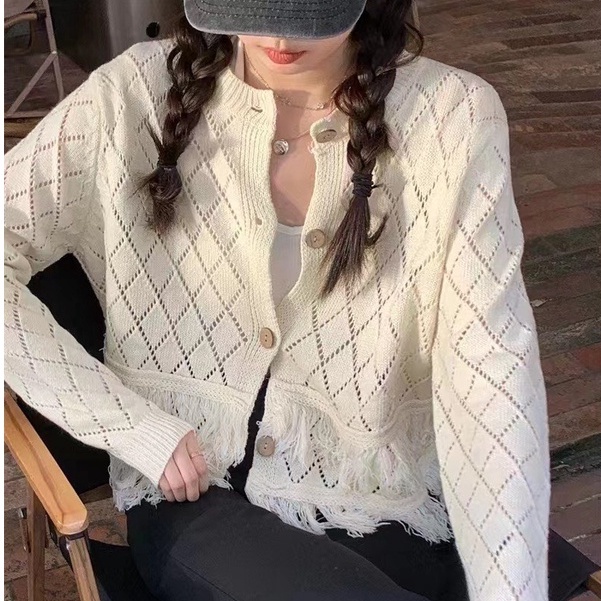 Áo khoác Cardigan nữ thiết kế quả trám tua rua chustore