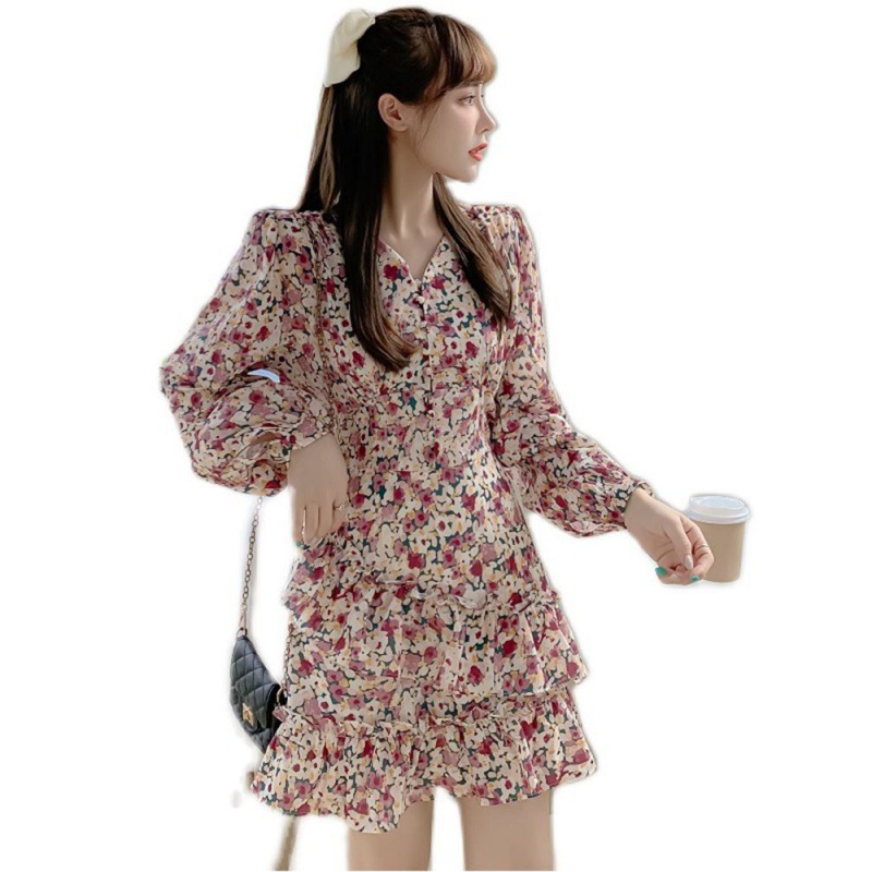 Đầm Hoa Tay Dài Thời Trang Dành Cho Nữ