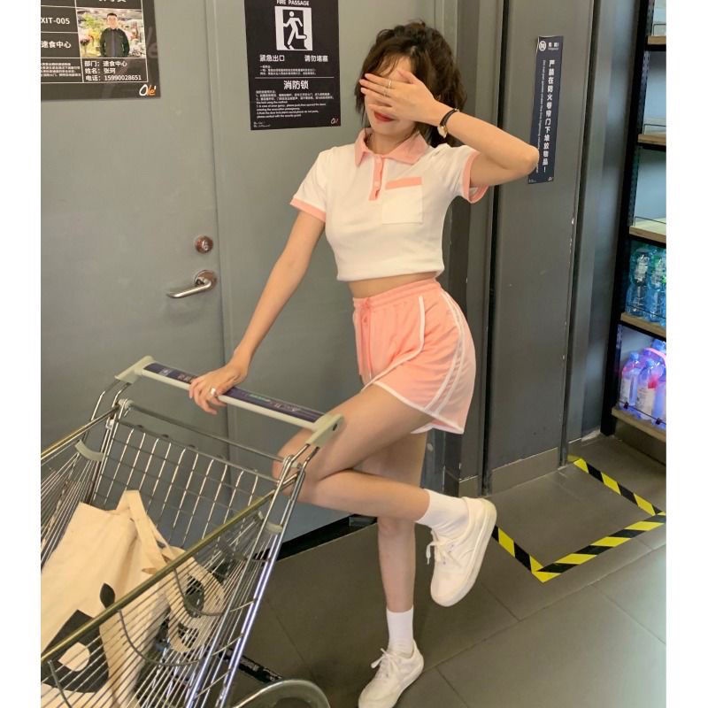 Jiashucheng Hàng Có Sẵn Set Áo Thun polo Ngắn Tay Và Chân Váy Ngắn Phong Cách Preppy Hàn Quốc Thời Trang Mùa Hè Mới Cho Nữ