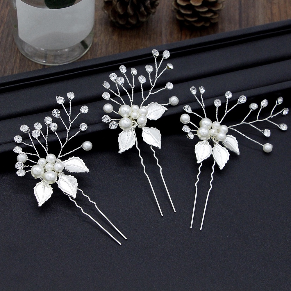 Ghim cài tóc hình lá đính ngọc trai giả thời trang thanh lịch nữ tính