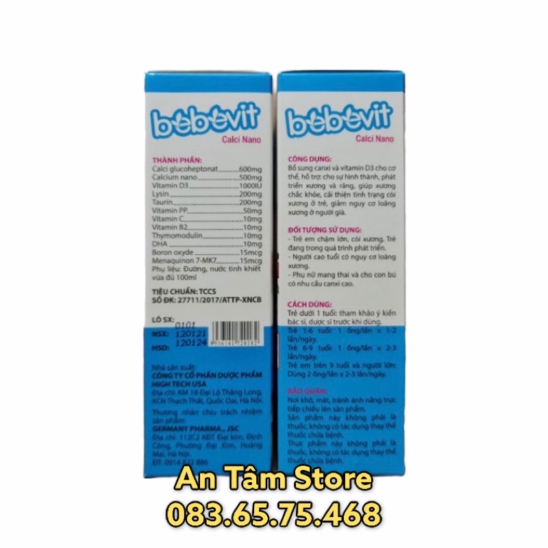 Bebevit Calci Nano bổ sung canxi và vitamin D3,giúp xương chắc khỏe, cải thiện còi xương ở trẻ, giảm nguy cơ loãng xương
