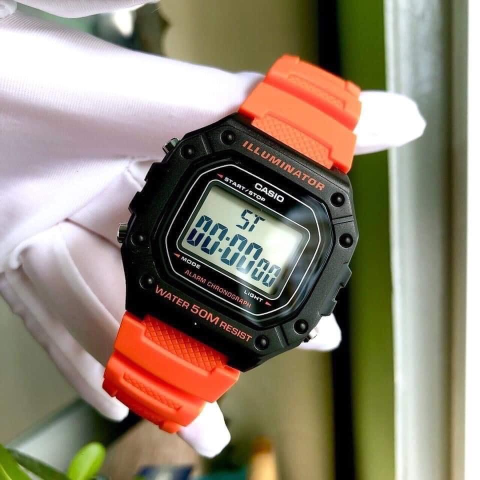 Đồng hồ điện tử Nam chính hãng Casio W-218H-2A-Máy pin Quartz thời gian 7 năm-Dây nhựa cao cấp-Đủ 5 màu