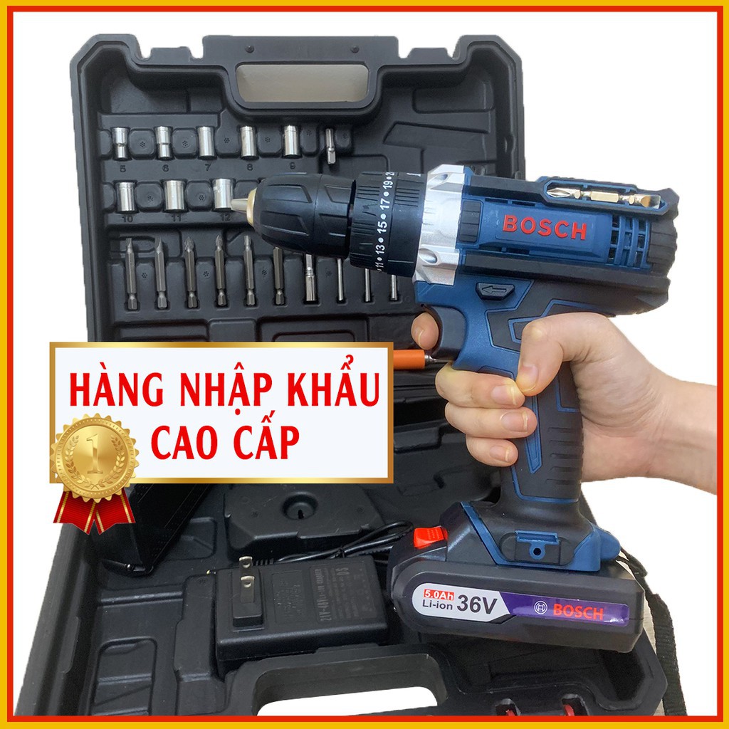 Máy Khoan Pin Bosch 36V -  3 Chức năng, Có Búa - Tặng Kèm Bộ Phụ Kiện 24 Chi Tiết - Máy Khoan Bắn Vít Cầm Tay