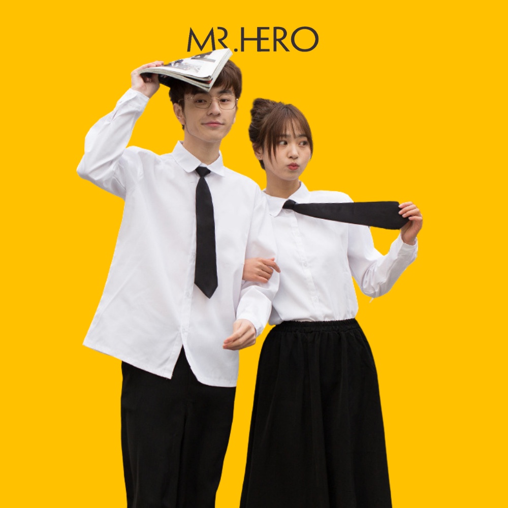 Áo Sơ Mi Màu Trắng Cà Vạt Form Rộng Mrhero Cổ Bẻ Dài Tay Phong Cách Hàn Quốc KB025 M.RO