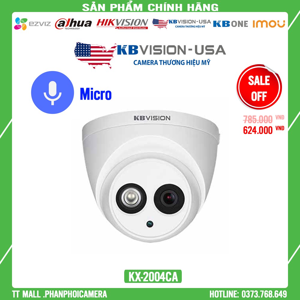 [Rẻ Vô Đối]Camera HDCVI KBVISION 2.0 Full HD 1080 KX-C2004S5-A TÍCH HỢP MIC -Bảo Hành 2 Năm