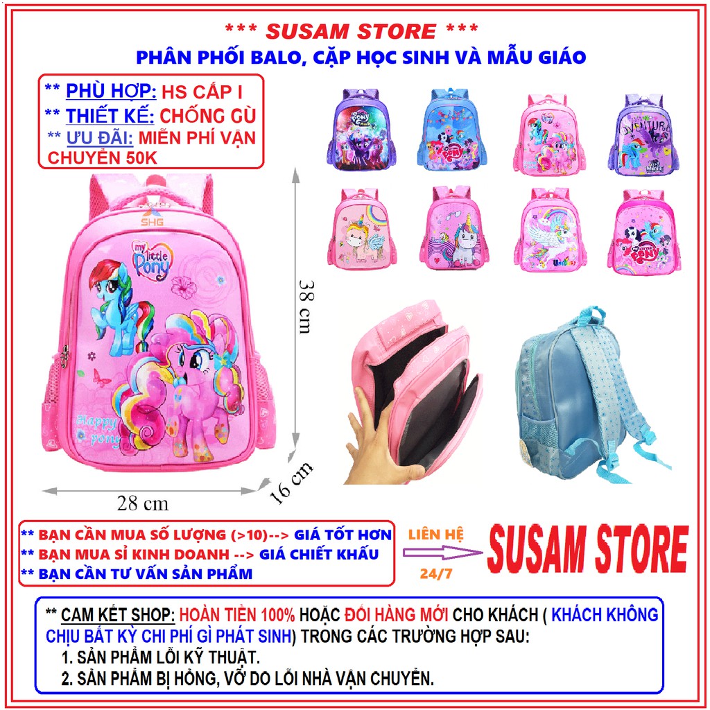 {SUSAM STORE} BALO HỌC SINH TIỂU HỌC 2 NGĂN LỚN PONY, ELSA, KITTY CHO BÉ GÁI