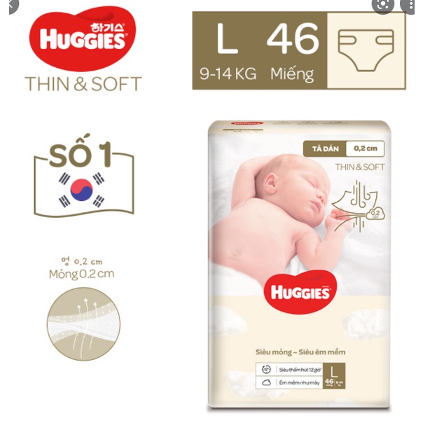 BỈM QUẦN/DÁN HUGGIES THIN &amp; SOFT L44/XL36/XXL28/L72/XL62/XXL46/M54/L46/XL42