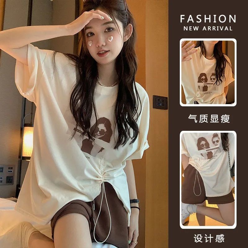 Set Áo Thun Ngắn Tay Form Rộng Và Quần Short Thời Trang Mùa Hè Cho Nữ