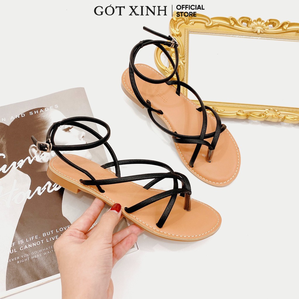 Sandal Gót Xinh GX247 Da Mềm Quai Chéo Có Quai Hậu