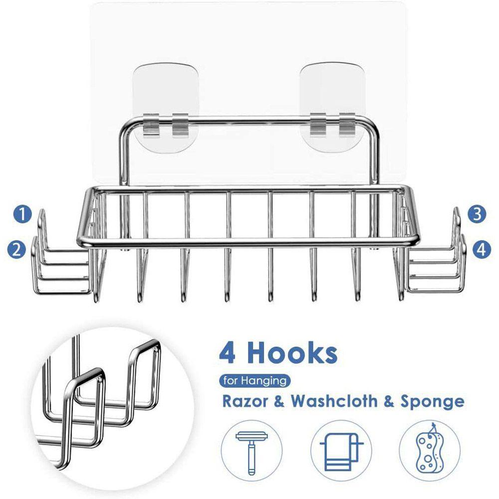 Hộp Đựng Xà Phòng Gắn Tường Tự Dính Bằng Thép Không Gỉ 304 Kèm 4 Móc Treo