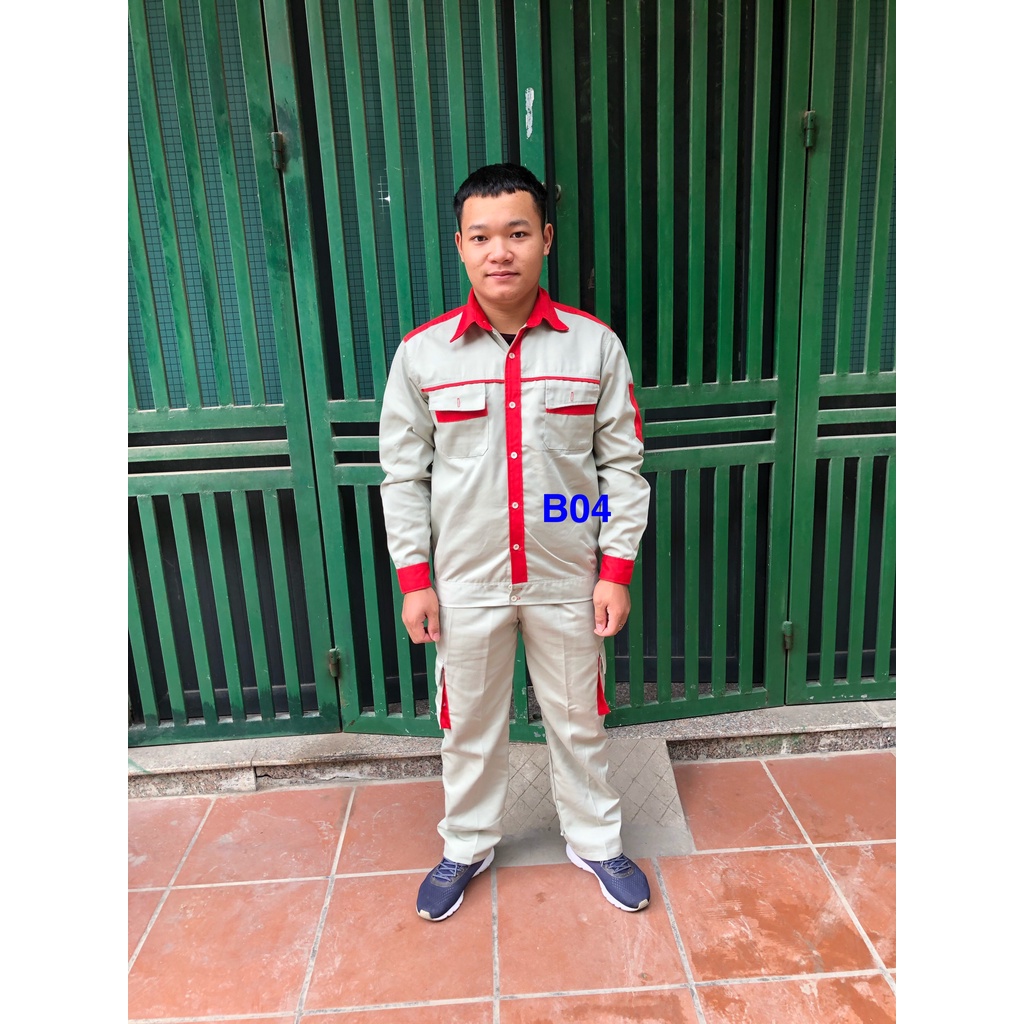Quần Áo Lao Động Ghi Phối Đỏ