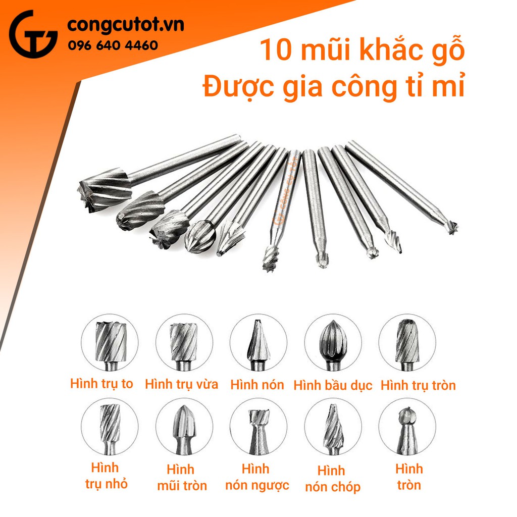 Bộ 10 mũi khắc gỗ đa năng