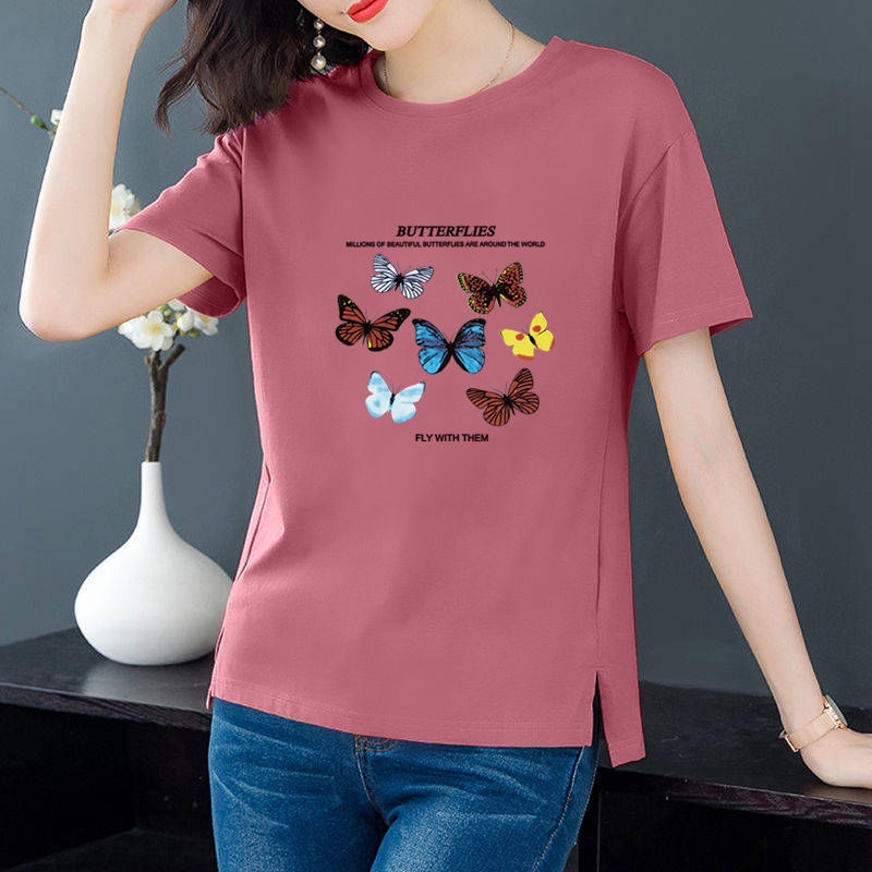 Áo thun tay ngắn dáng rộng in họa tiết thời trang cho phụ nữ trung niên