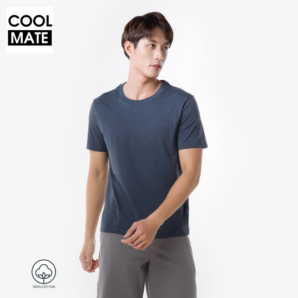 Áo thun nam 100% Cotton Coolmate Basics màu XANH BIỂN thương hiệu Coolmate | BigBuy360 - bigbuy360.vn