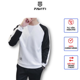 Bộ Thun Nam Dài Tay Mặc Nhà Chất Nỉ Phối Màu Đen Trắng FAVITI BN120