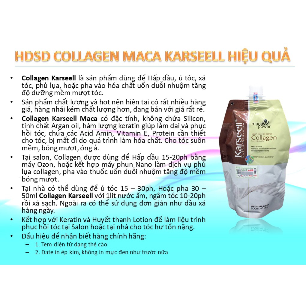 Hấp Tóc Phục Hồi Siêu Mềm Mượt Karseell maca Collagen 500ml