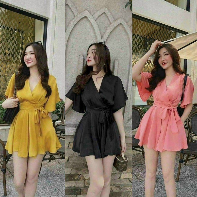 Đầm xòe dự tiệc ,váy nữ thiết kế cổ tim xẻ ngực cột nơ eo có (lót quần) tiểu thư dạo phố