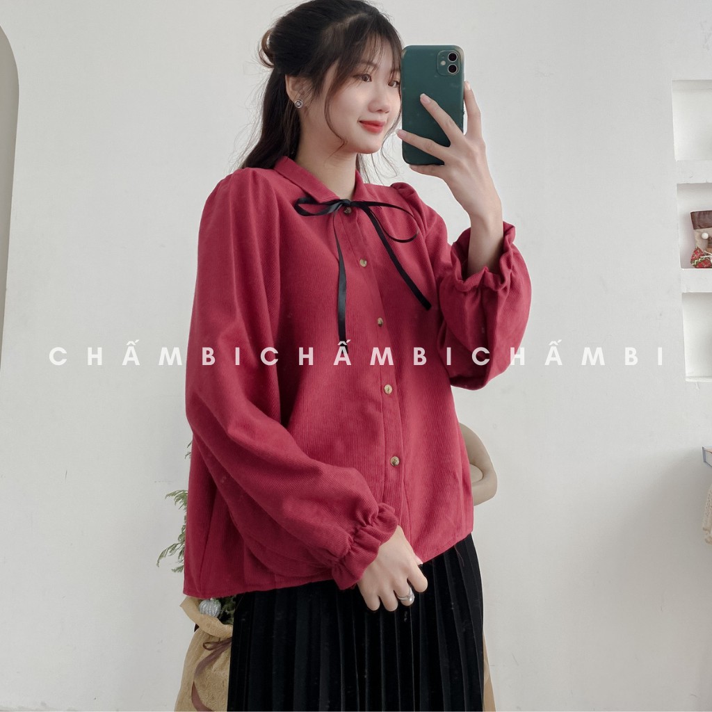 Áo Sơ Mi Tay Bồng Cô Thắt Nơ Siêu Xinh - A.079 | BigBuy360 - bigbuy360.vn