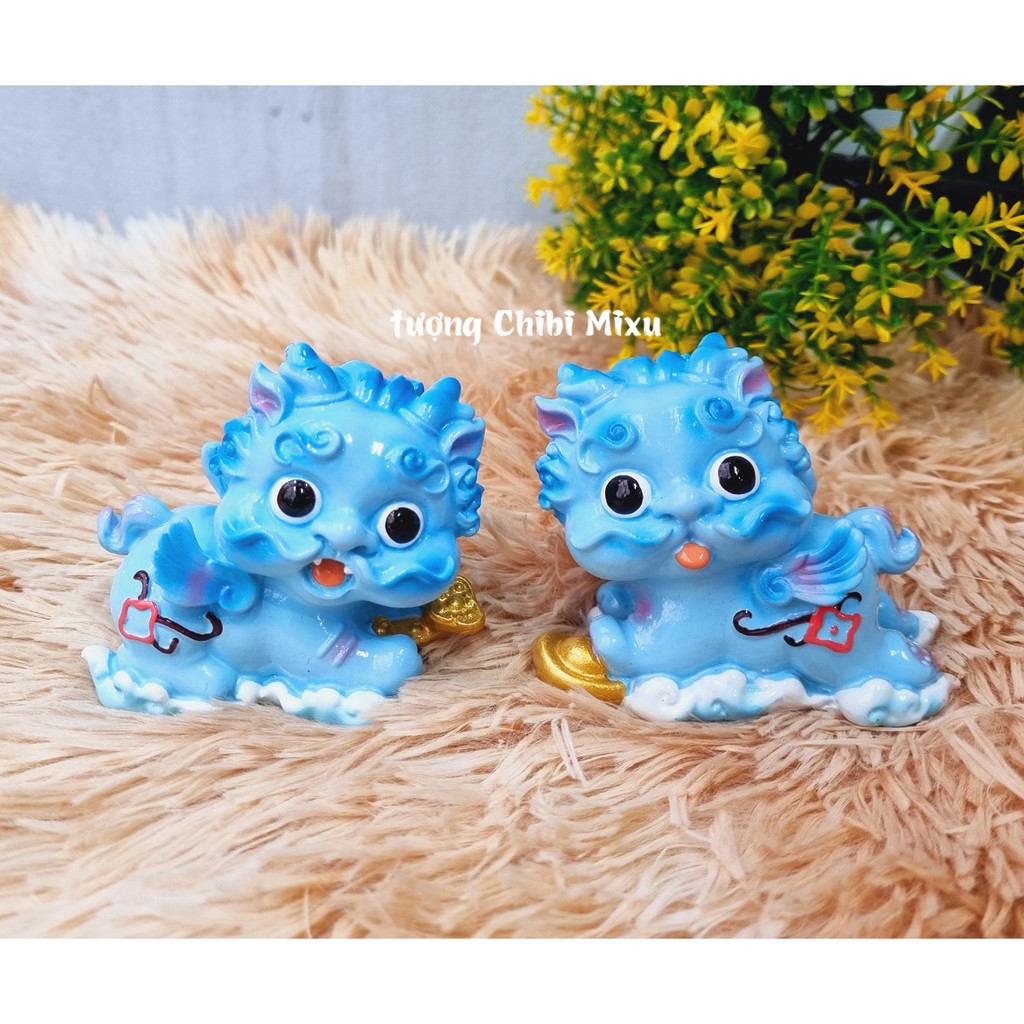 Bộ 02 tượng Kỳ Lân size lớn màu xanh dương