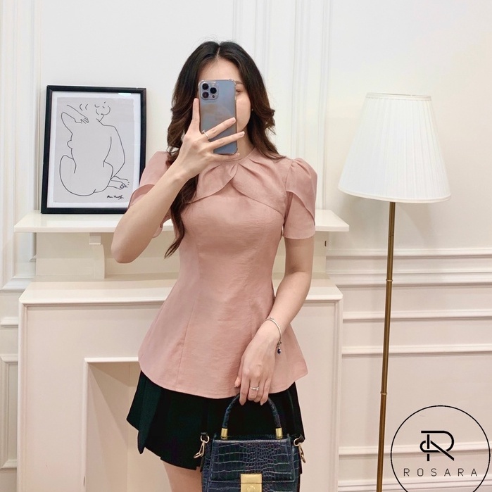 Áo Sơ Mi Tơ Hồng Phối Bèo Ngực Cách Điệu Công Sở Sang Chảnh Rosara SM146