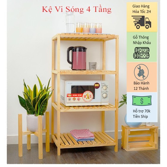 Kệ lò vi sóng gỗ 4 tầng - kệ nhà bếp đa năng